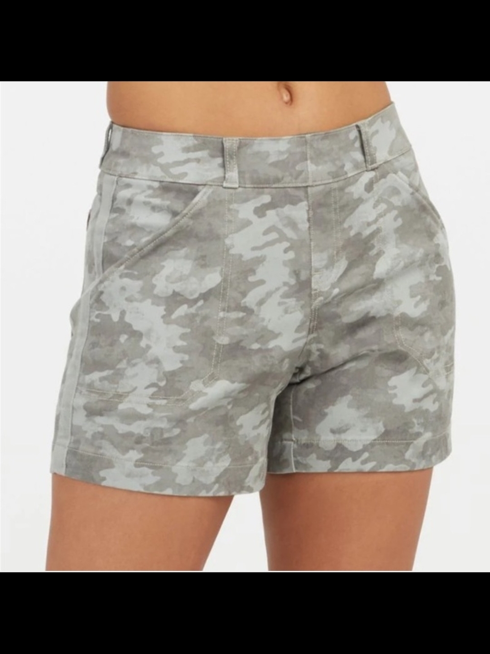 SPANX Stone Camo Stretch Twill Pull-On Shorts Tummy Control High Rise M